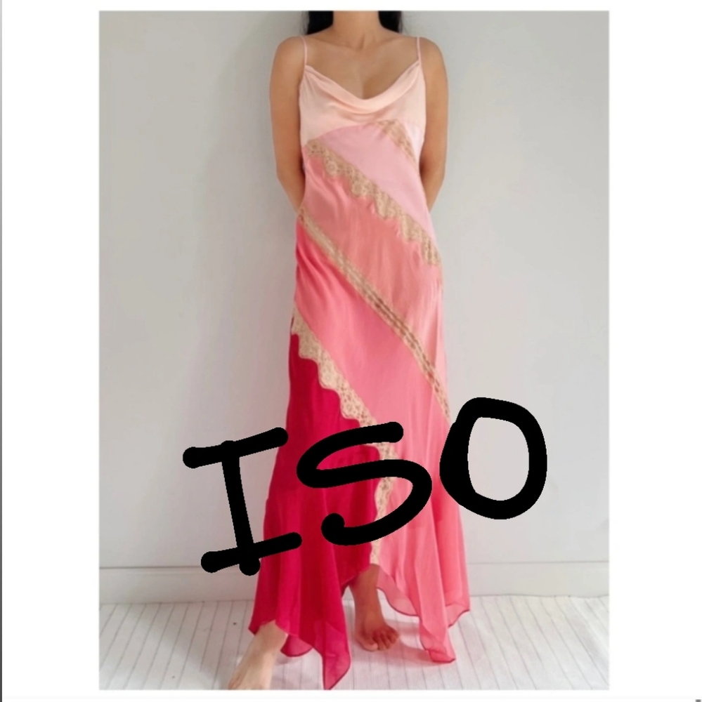 ‼️ISO DO NOT BUY‼️ Y2K Pink Lace Patchwork Silk Slip Dress Nightgown (XS)